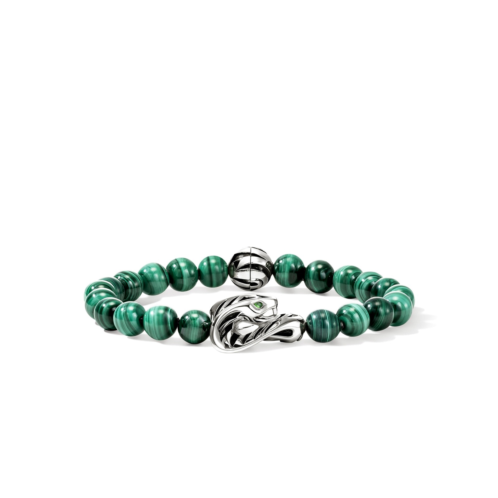 John Hardy Sterling Silver Legends Malachite & Tsavorite Beaded Bracelet - Size Medium