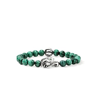 John Hardy Sterling Silver Legends Malachite & Tsavorite Beaded Bracelet - Size Medium