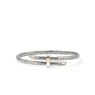 John Hardy 14K Yellow Gold & Sterling Silver Spear Flex Cuff Bracelet - Size Medium