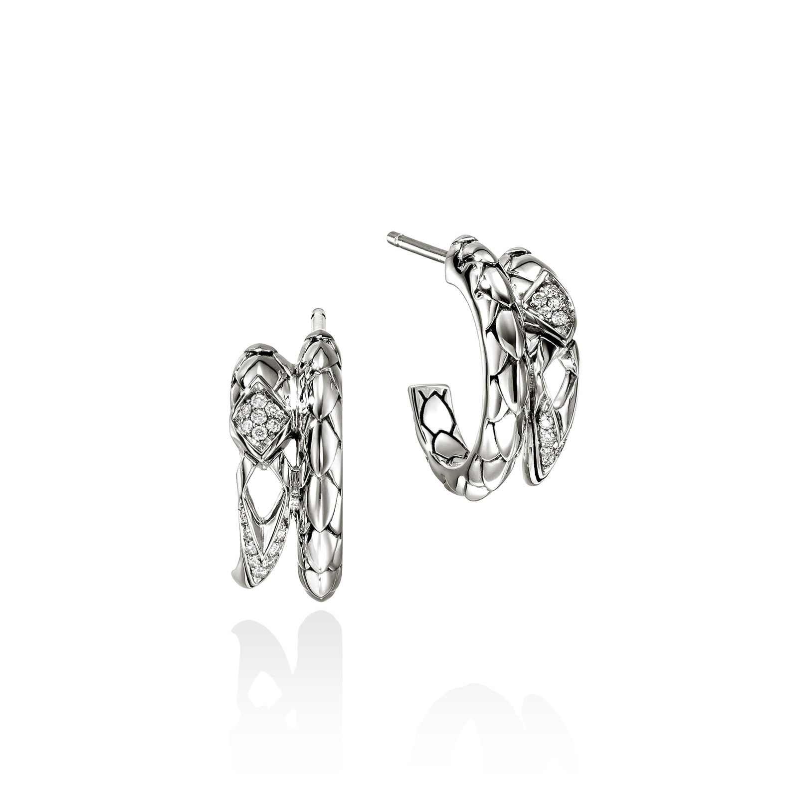 John Hardy Sterling Silver Naga 0.12cttw Diamond Double Row Hoop Earrings