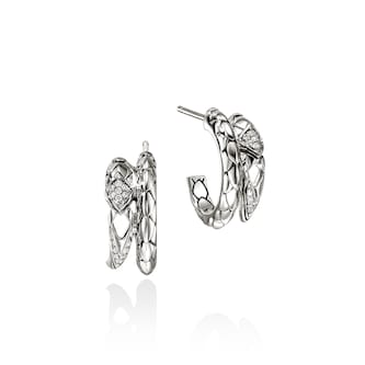 John Hardy Sterling Silver Naga 0.12cttw Diamond Double Row Hoop Earrings