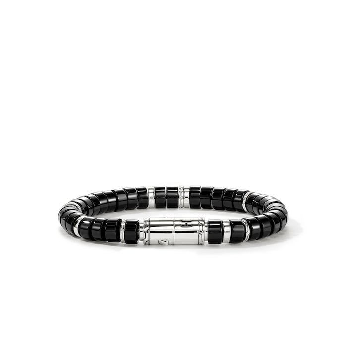 John Hardy Sterling Silver Heishi Black Onyx Beaded Bracelet - Size Large