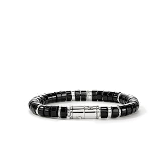 John Hardy Sterling Silver Heishi Black Onyx Beaded Bracelet - Size Large