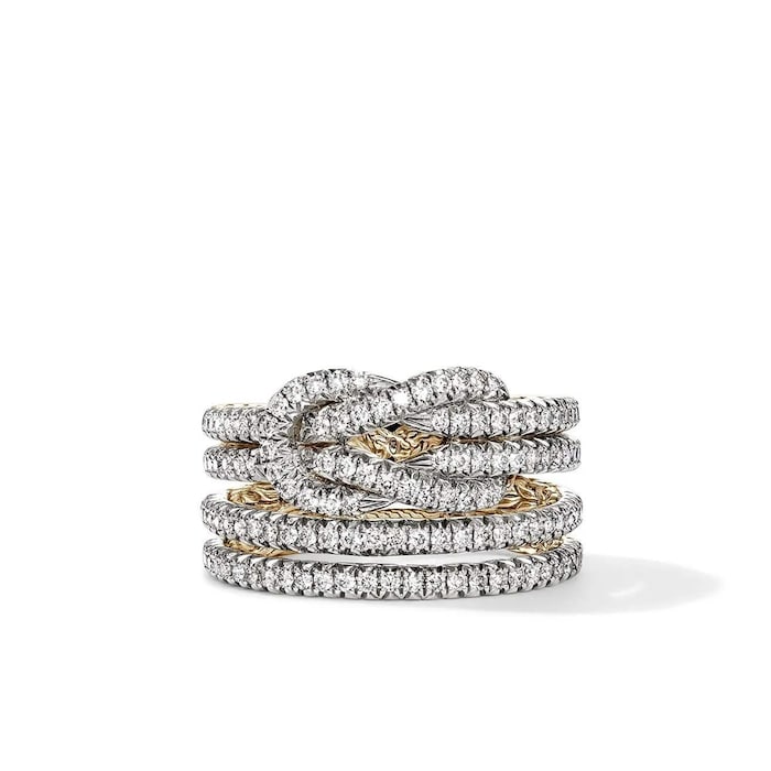 John Hardy 14K Yellow Gold Love Knot 0.99cttw Diamond Multirow Ring - Ring Size 7