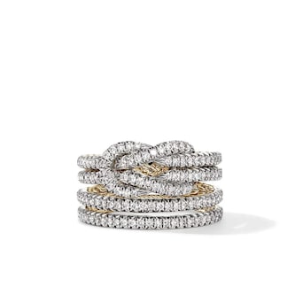 John Hardy 14K Yellow Gold Love Knot 0.99cttw Diamond Multirow Ring - Ring Size 7