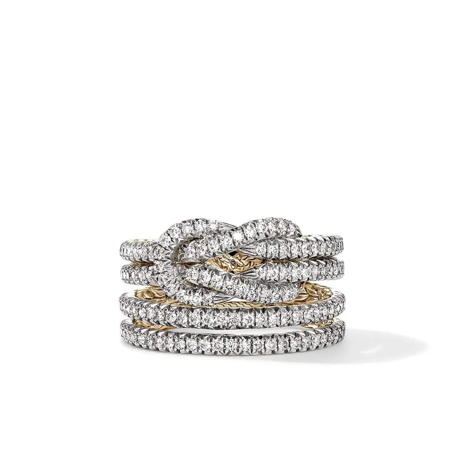 John Hardy 14K Yellow Gold Love Knot 0.99cttw Diamond Multirow Ring - Ring Size 7