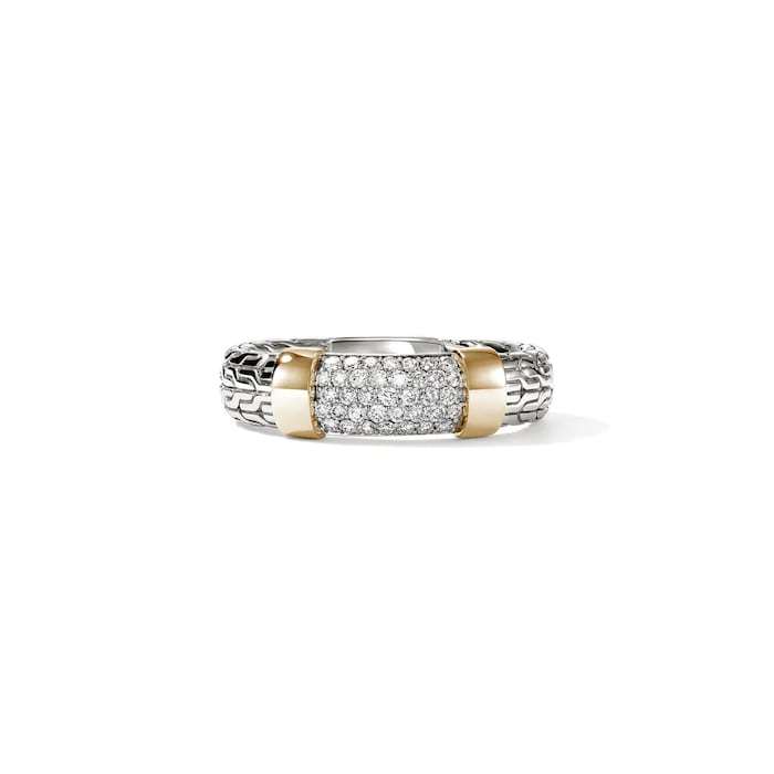 John Hardy Sterling Silver & 14K Yellow Gold JH Essential 0.28cttw Diamond Ring, 5mm - Ring Size 7
