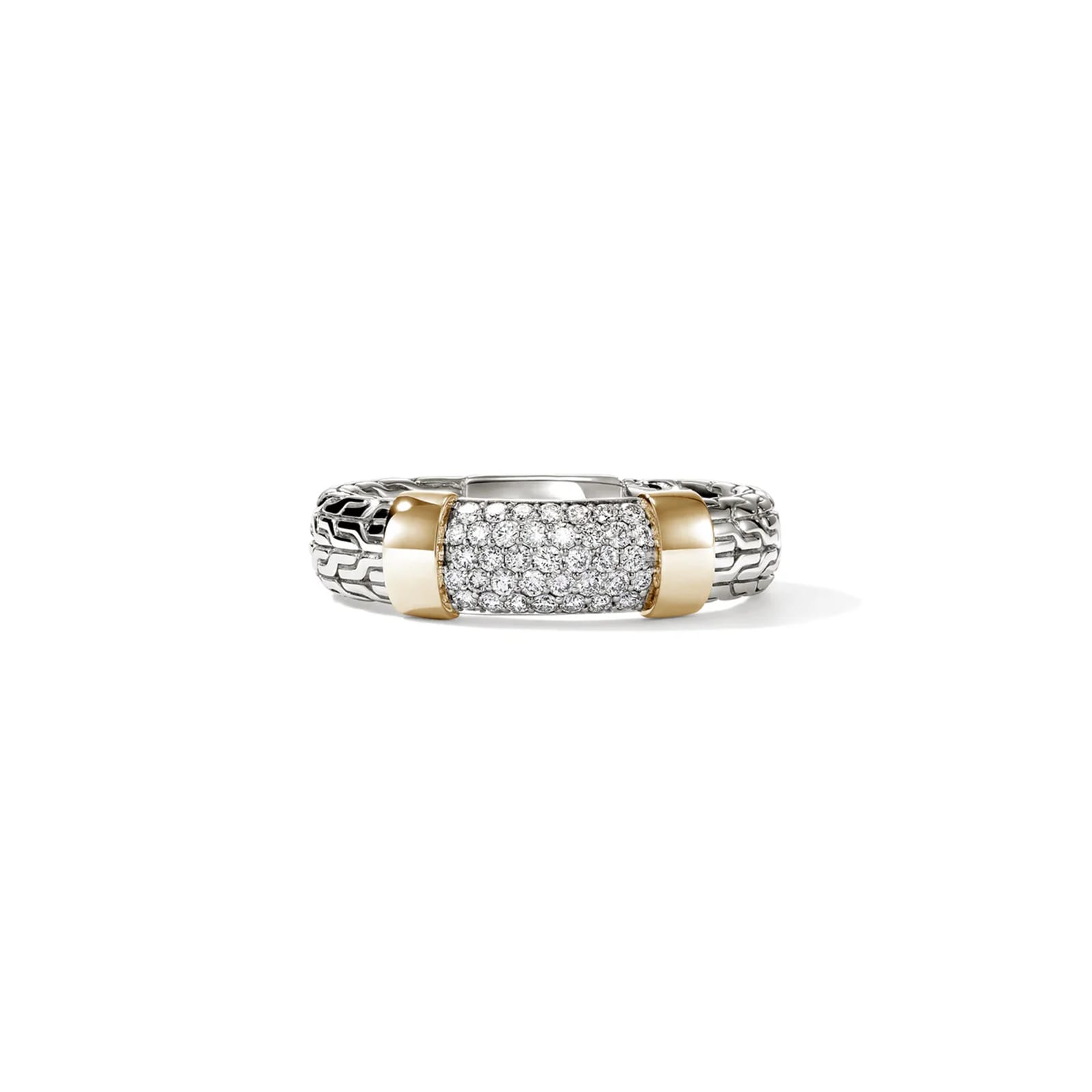 John Hardy Sterling Silver & 14K Yellow Gold JH Essential 0.28cttw Diamond Ring, 5mm - Ring Size 7