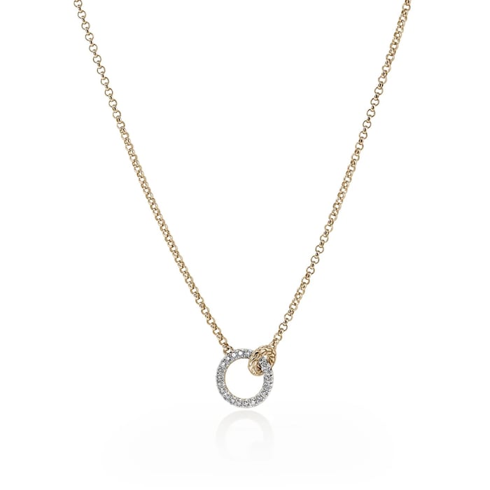 John Hardy 14K Yellow Gold JH Essentials 0.33cttw Pave Diamond Circle Necklace, 2mm