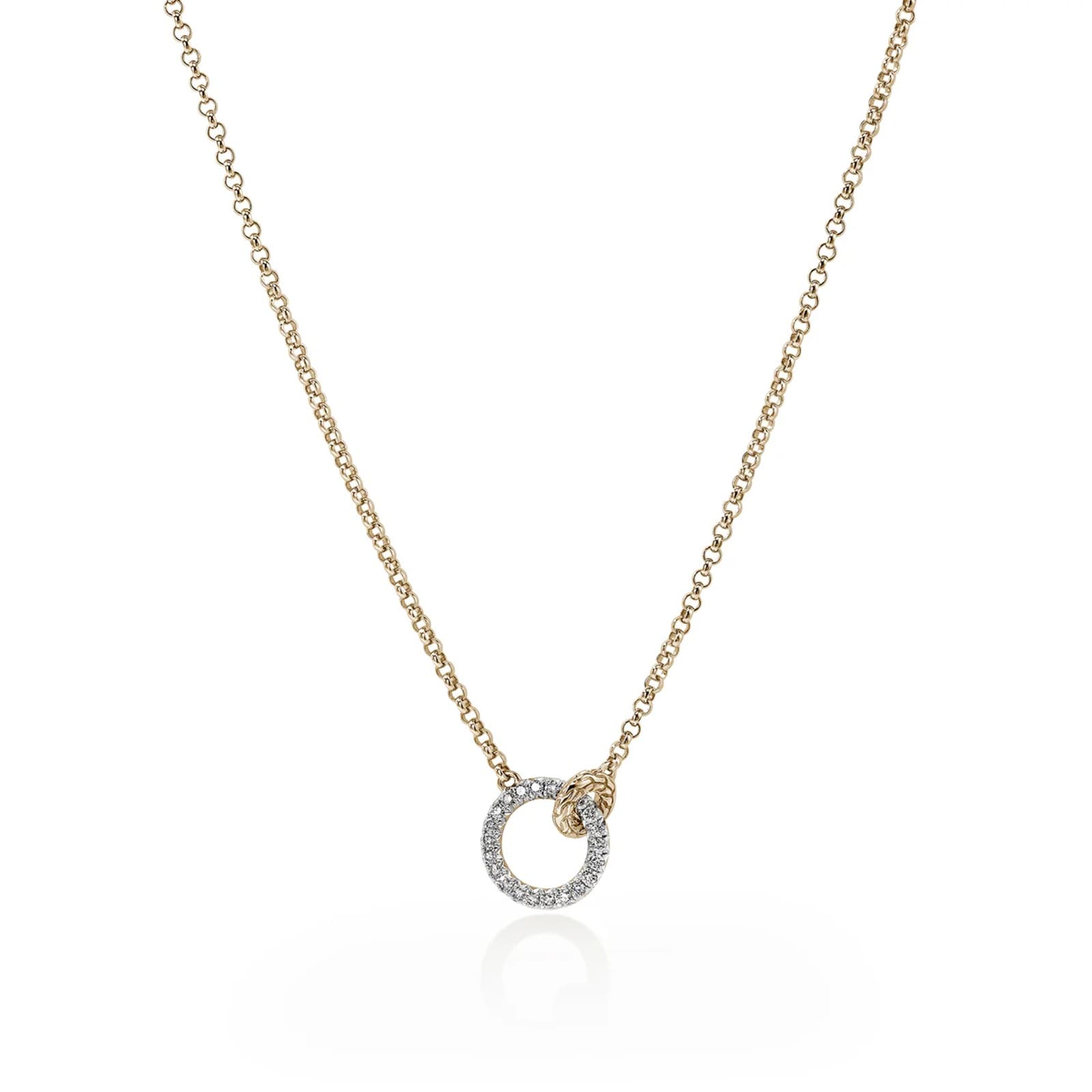 John Hardy 14K Yellow Gold JH Essentials 0.33cttw Pave Diamond Circle Necklace, 2mm