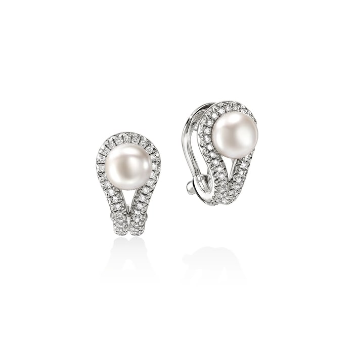 John Hardy Sterling Silver Surf 0.31cttw Diamond & Pearl Stud Earrings