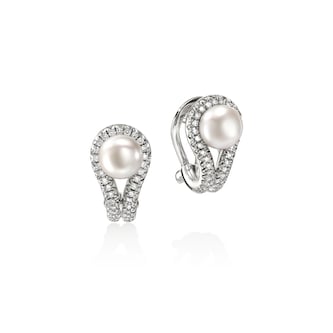 John Hardy Sterling Silver Surf 0.31cttw Diamond & Pearl Stud Earrings