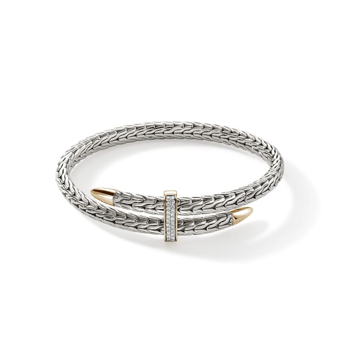 John Hardy Sterling Silver & 14K Yellow Gold Spear Diamond Flex Cuff Bracelet, 5.5mm - Size Small