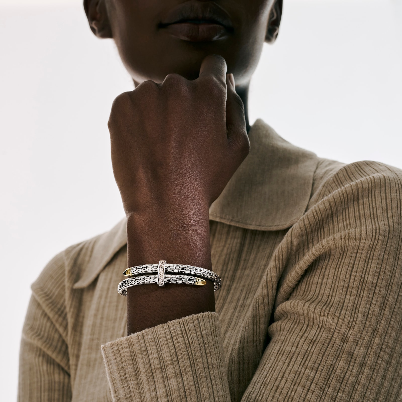 John Hardy Sterling Silver & 14K Yellow Gold Spear Diamond Flex Cuff Bracelet, 5.5mm - Size Small