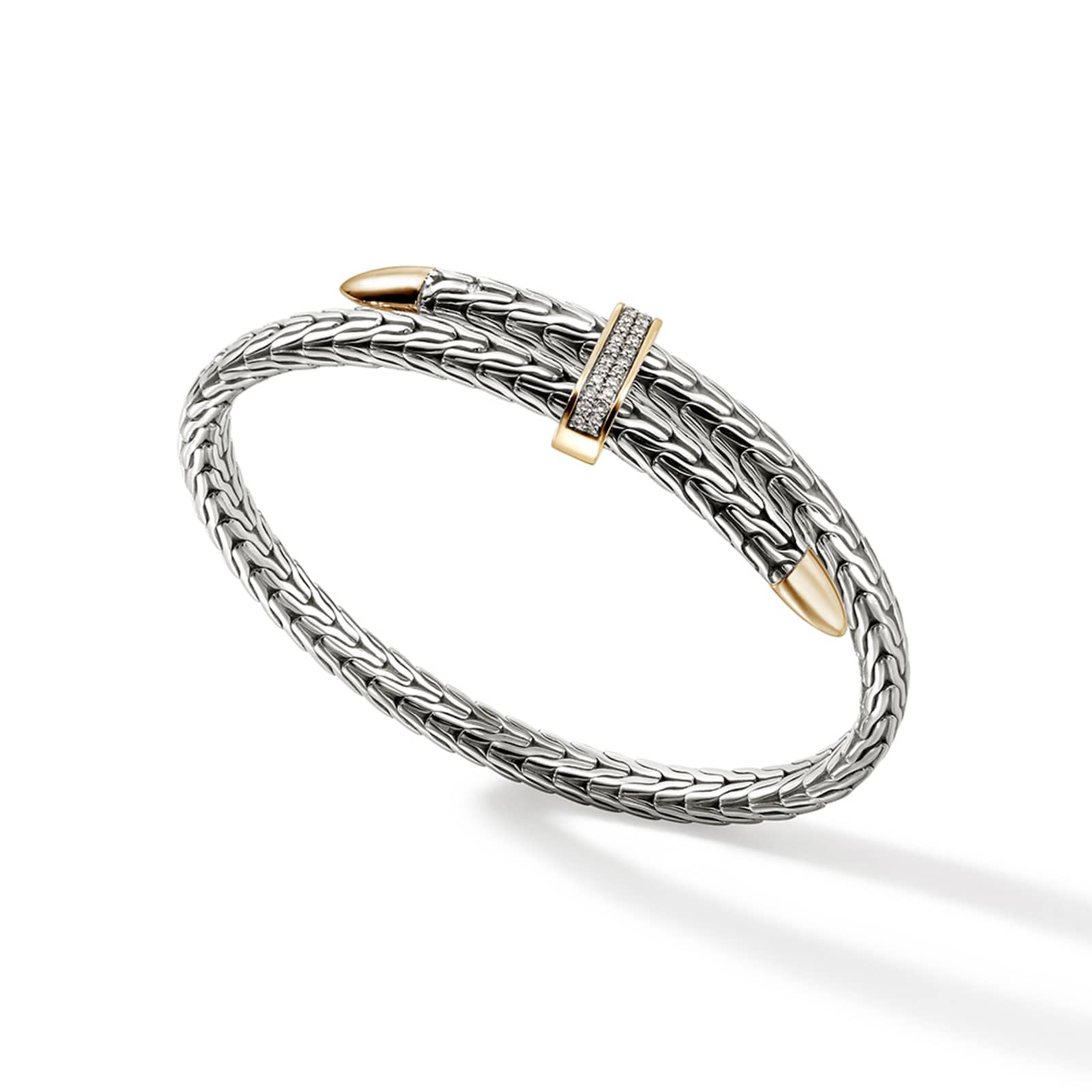 John Hardy Sterling Silver & 14K Yellow Gold Spear Diamond Flex Cuff Bracelet, 5.5mm - Size Small
