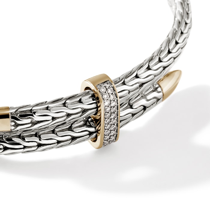 John Hardy Sterling Silver & 14K Yellow Gold Spear Diamond Flex Cuff Bracelet, 5.5mm - Size Small