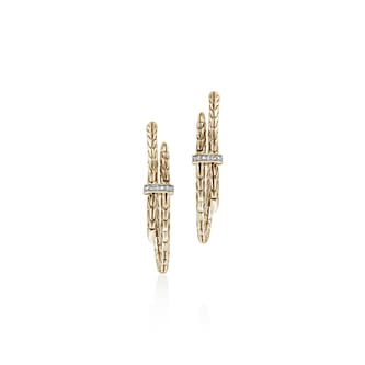 John Hardy 14K Yellow Gold Spear 0.12cttw Diamond Double Row Hoop Earrings, 40mm