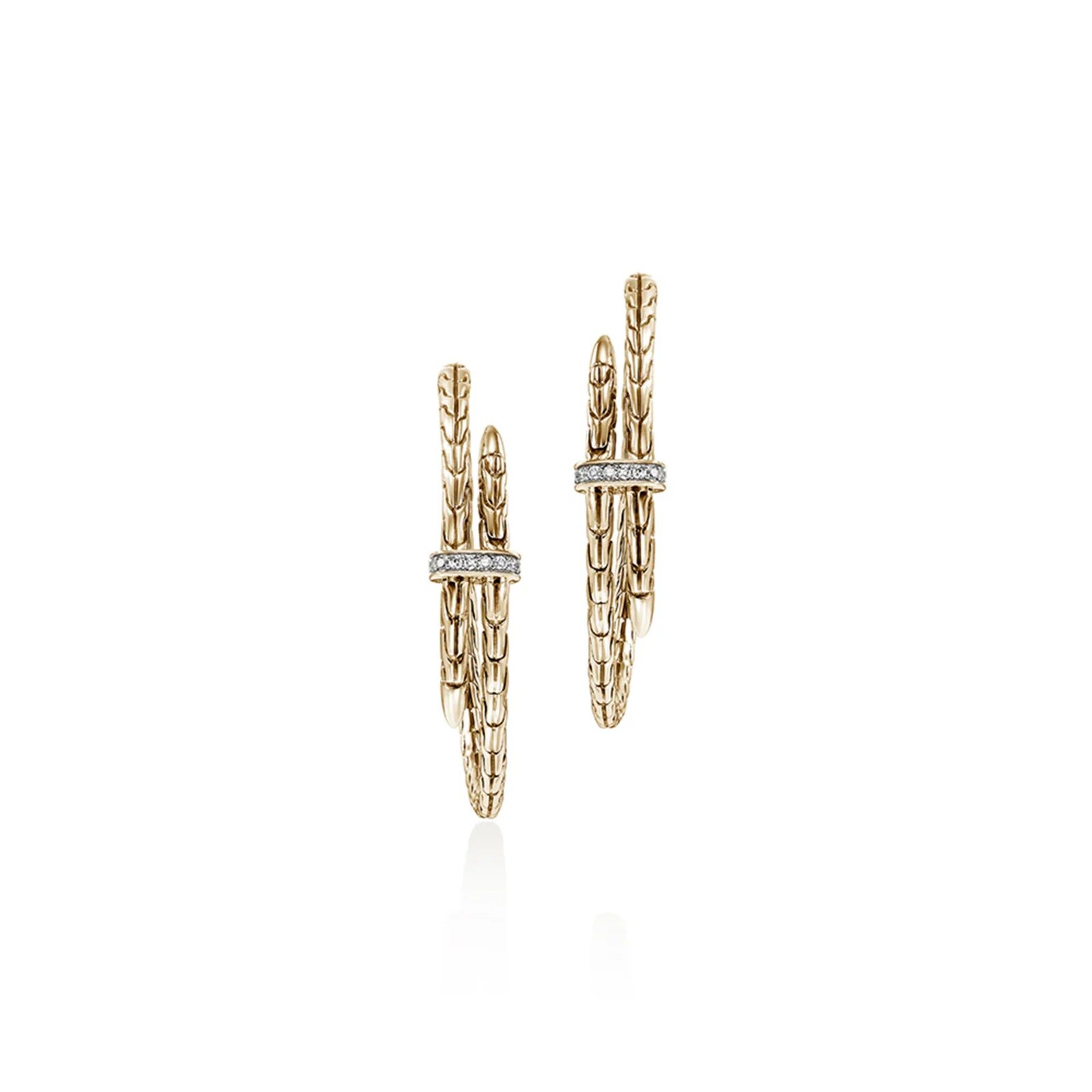 John Hardy 14K Yellow Gold Spear 0.12cttw Diamond Double Row Hoop Earrings, 40mm