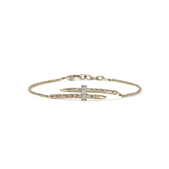 John Hardy 14K Yellow Gold Spear 0.08cttw Diamond Station Bracelet - Size Medium
