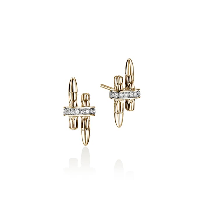 John Hardy 14K Yellow Gold Spear 0.12cttw Diamond Stud Earrings