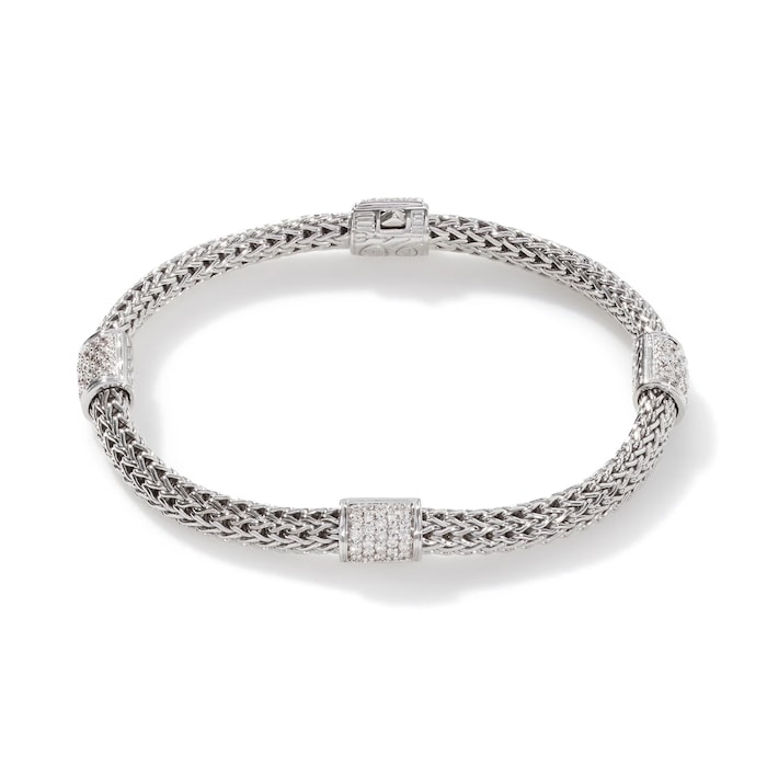 John Hardy Sterling Silver Icon 0.73cttw Diamond Bracelet, 5mm - Size Medium