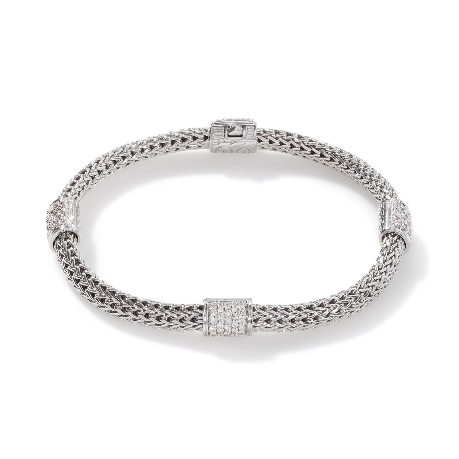 John Hardy Sterling Silver Icon 0.73cttw Diamond Bracelet, 5mm - Size Medium