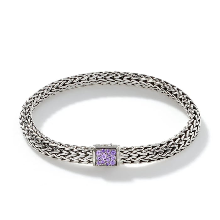 John Hardy Sterling Silver Icon Black Sapphire & Amethyst Reversible Bracelet, 6.5mm - Size Medium