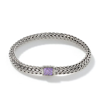 John Hardy Sterling Silver Icon Black Sapphire & Amethyst Reversible Bracelet, 6.5mm - Size Medium