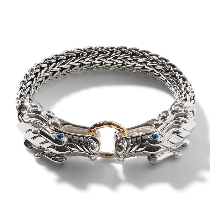 John Hardy Sterling Silver & 18K Yellow Gold Naga Blue Sapphire Dragon Bracelet, 10.5mm - Size Large