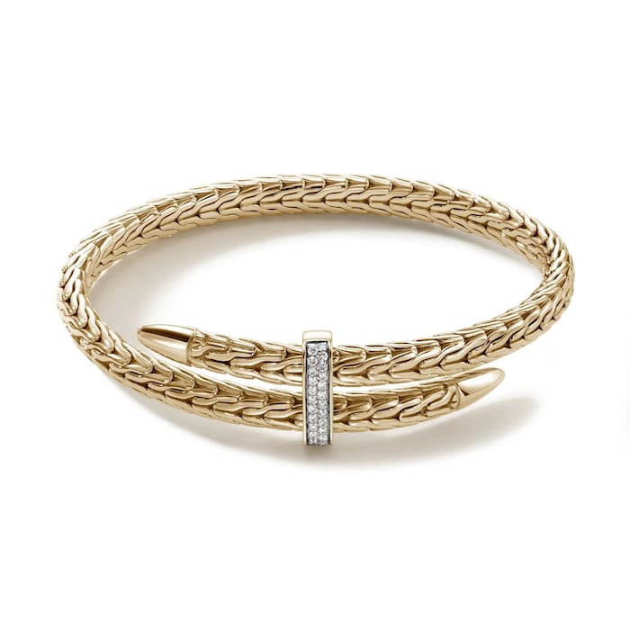 John Hardy 14K Yellow Gold Spear 0.24cttw Diamond Cuff Bracelet, 5.5mm - Size Medium
