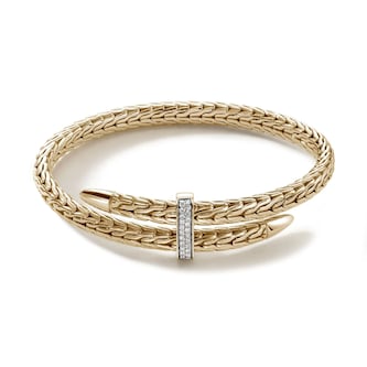 John Hardy 14K Yellow Gold Spear 0.24cttw Diamond Cuff Bracelet, 5.5mm - Size Medium
