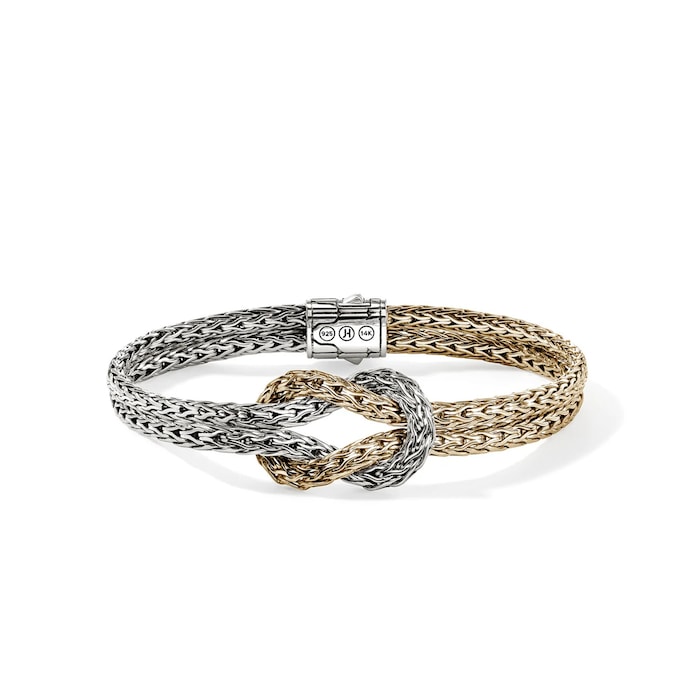John Hardy 14K Yellow Gold & Sterling Silver Love Knot Double Row Bracelet, 7mm - Size Medium