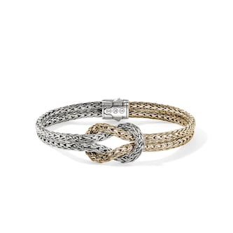 John Hardy 14K Yellow Gold & Sterling Silver Love Knot Double Row Bracelet, 7mm - Size Medium