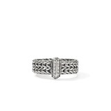 John Hardy Sterling Silver Icon 0.16cttw Pave Diamond Link Bar Ring, 6mm - Ring Size 7