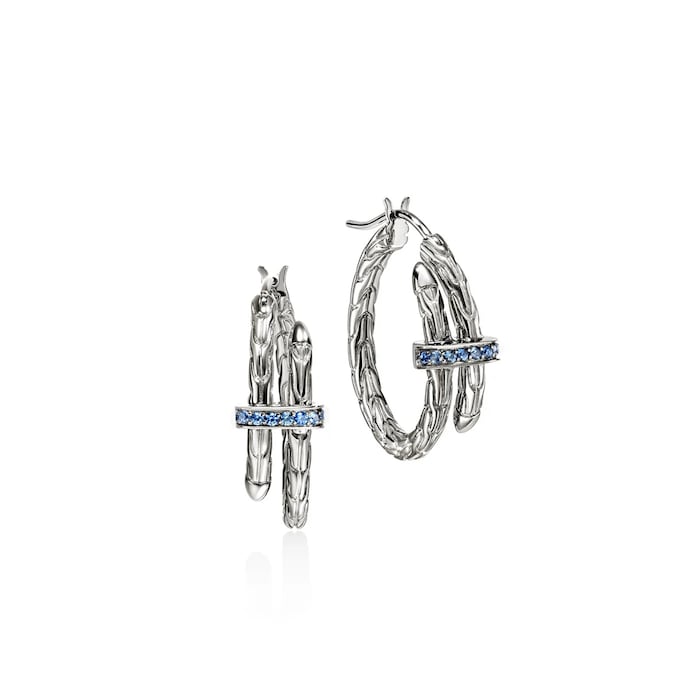 John Hardy Sterling Silver Spear Blue Sapphire Hoop Earrings, 22.5mm