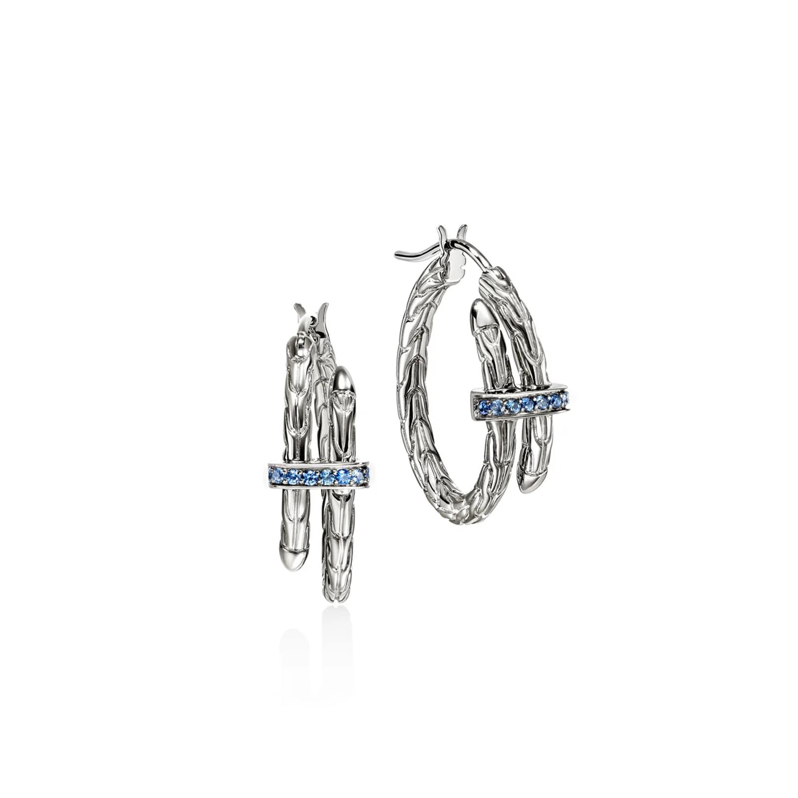 John Hardy Sterling Silver Spear Blue Sapphire Hoop Earrings, 22.5mm