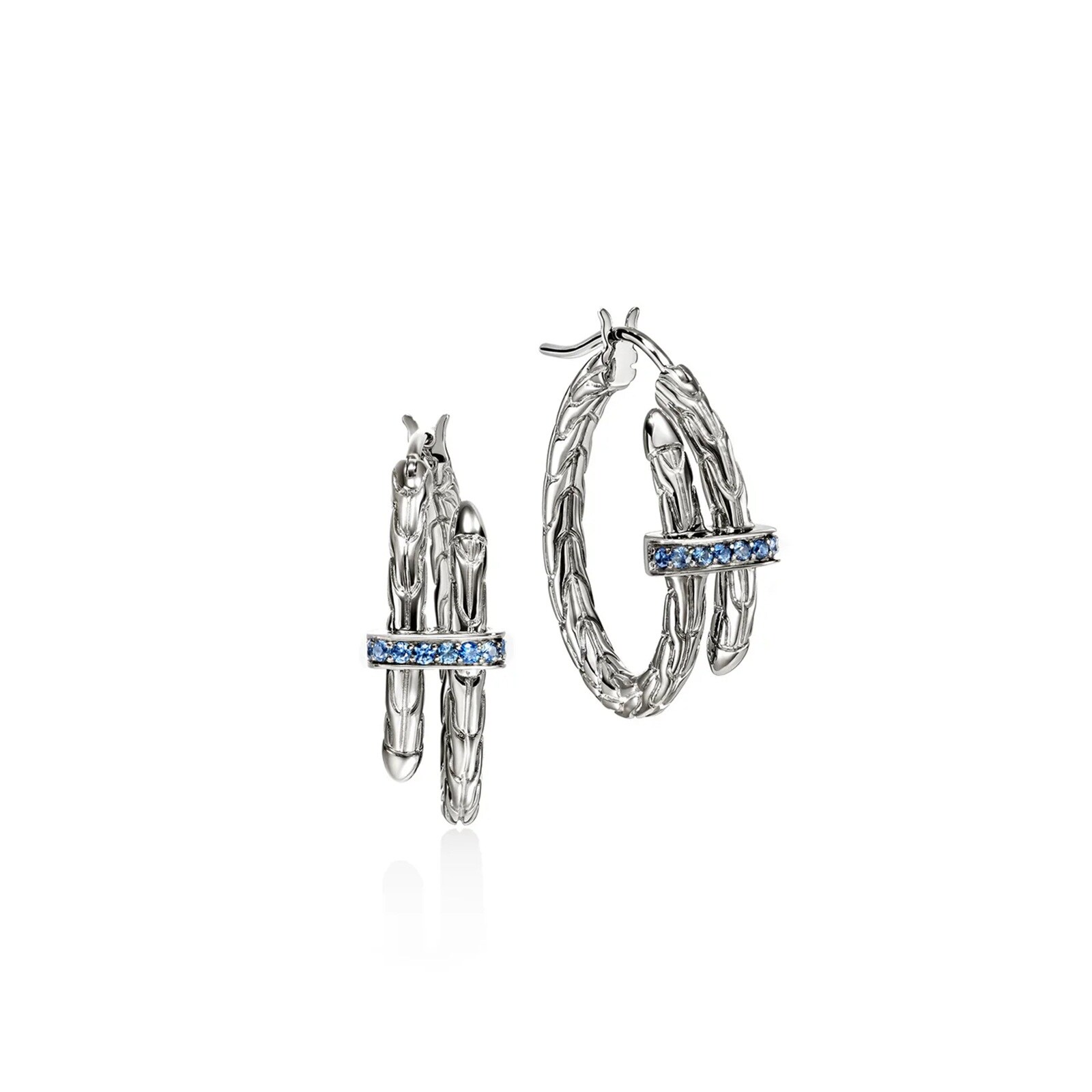 John Hardy Sterling Silver Spear Blue Sapphire Hoop Earrings, 22.5mm