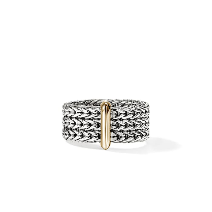 John Hardy Sterling Silver & 14K Yellow Gold Icon Link Bar Ring, 9mm - Ring Size 8