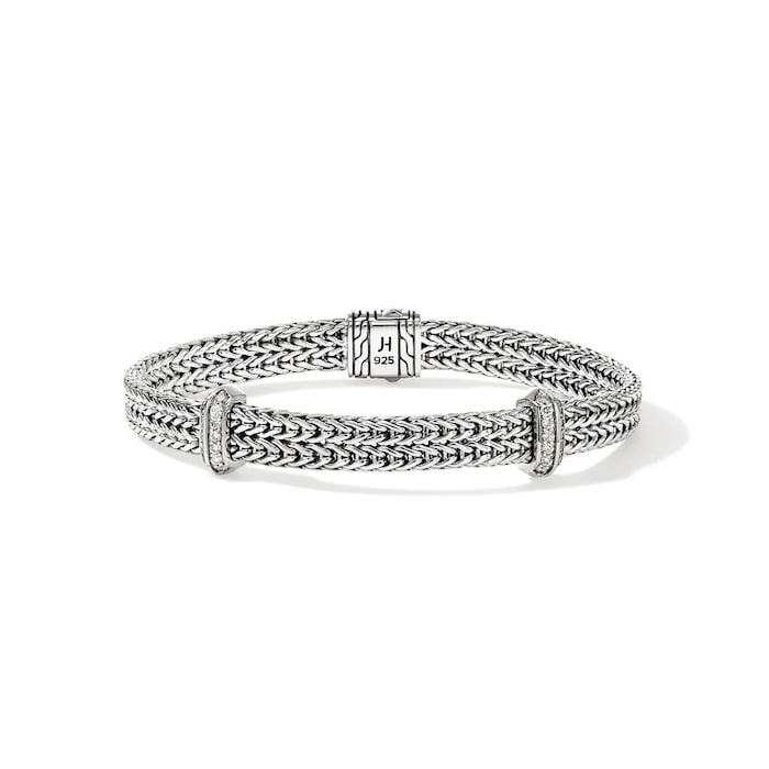 John Hardy Sterling Silver Icon Link 0.33cttw Diamond Bracelet, 6mm - Size Medium
