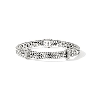 John Hardy Sterling Silver Icon Link 0.33cttw Diamond Bracelet, 6mm - Size Medium