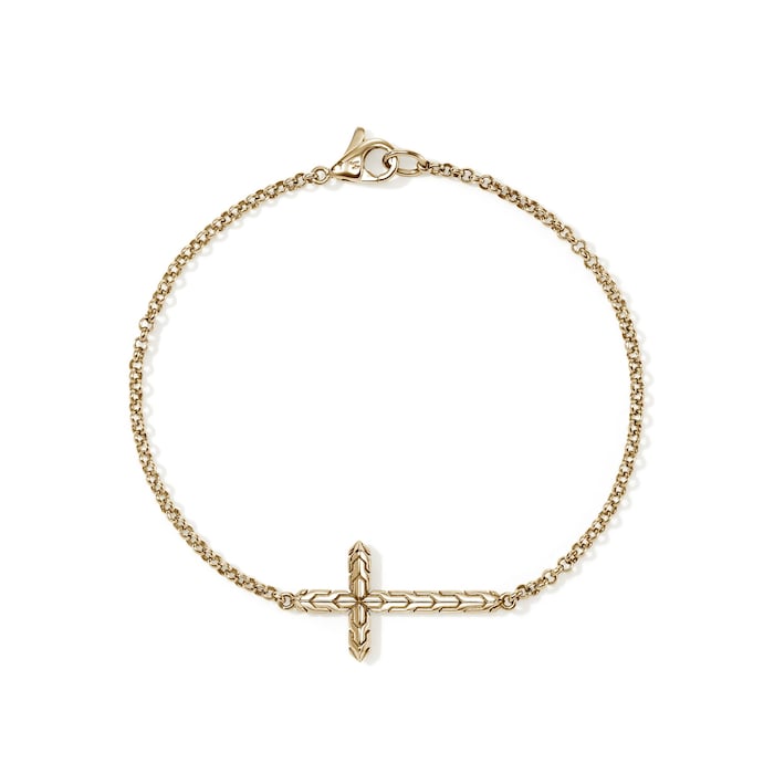 John Hardy 14K Yellow Gold JH Essential Cross Bracelet - Size Medium