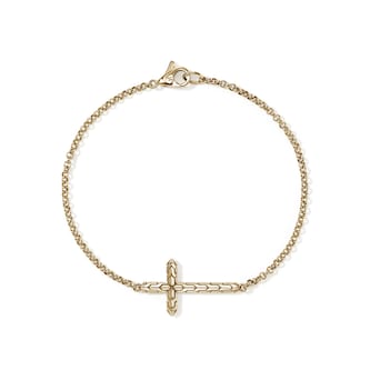 John Hardy 14K Yellow Gold JH Essential Cross Bracelet - Size Medium