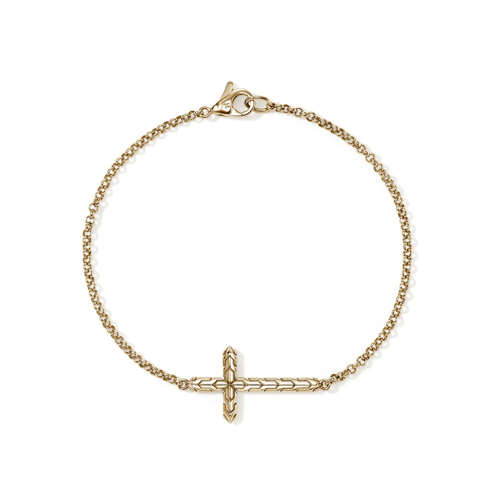 John Hardy 14K Yellow Gold JH Essential Cross Bracelet - Size Medium