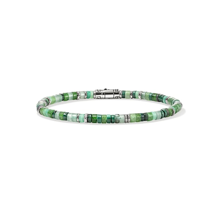 John Hardy Sterling Silver Heishi Emerald Bracelet - Size Large