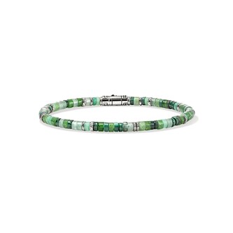 John Hardy Sterling Silver Heishi Emerald Bracelet - Size Large