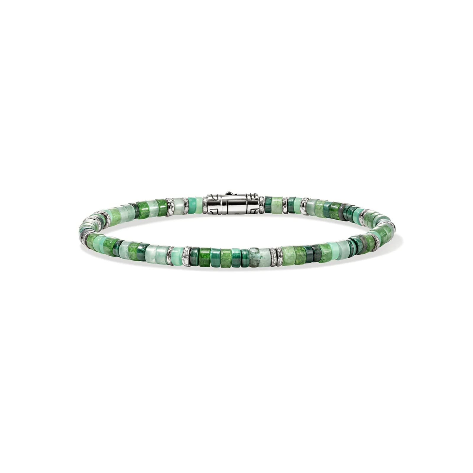 John Hardy Sterling Silver Heishi Emerald Bracelet - Size Large