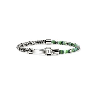 John Hardy Sterling Silver Heishi Emerald Bracelet - Size Large