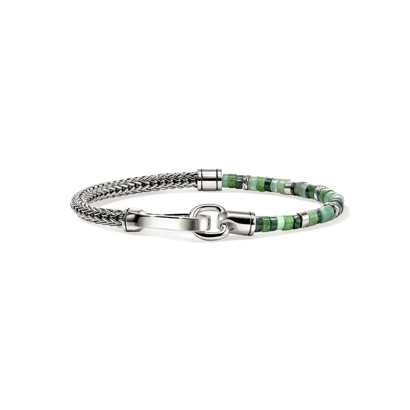 John Hardy Sterling Silver Heishi Emerald Bracelet - Size Large