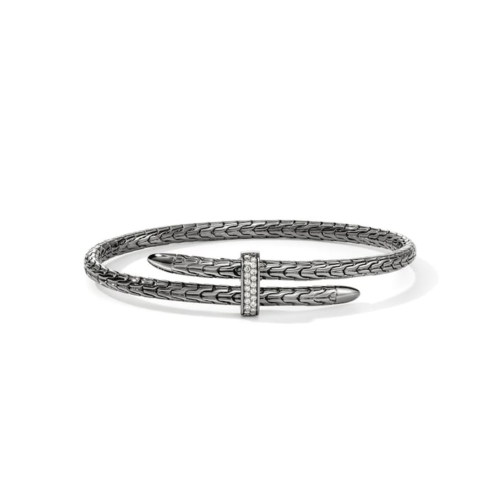 John Hardy Dark Silver Spear 0.16cttw Diamond Bracelet, 4mm - Size Medium