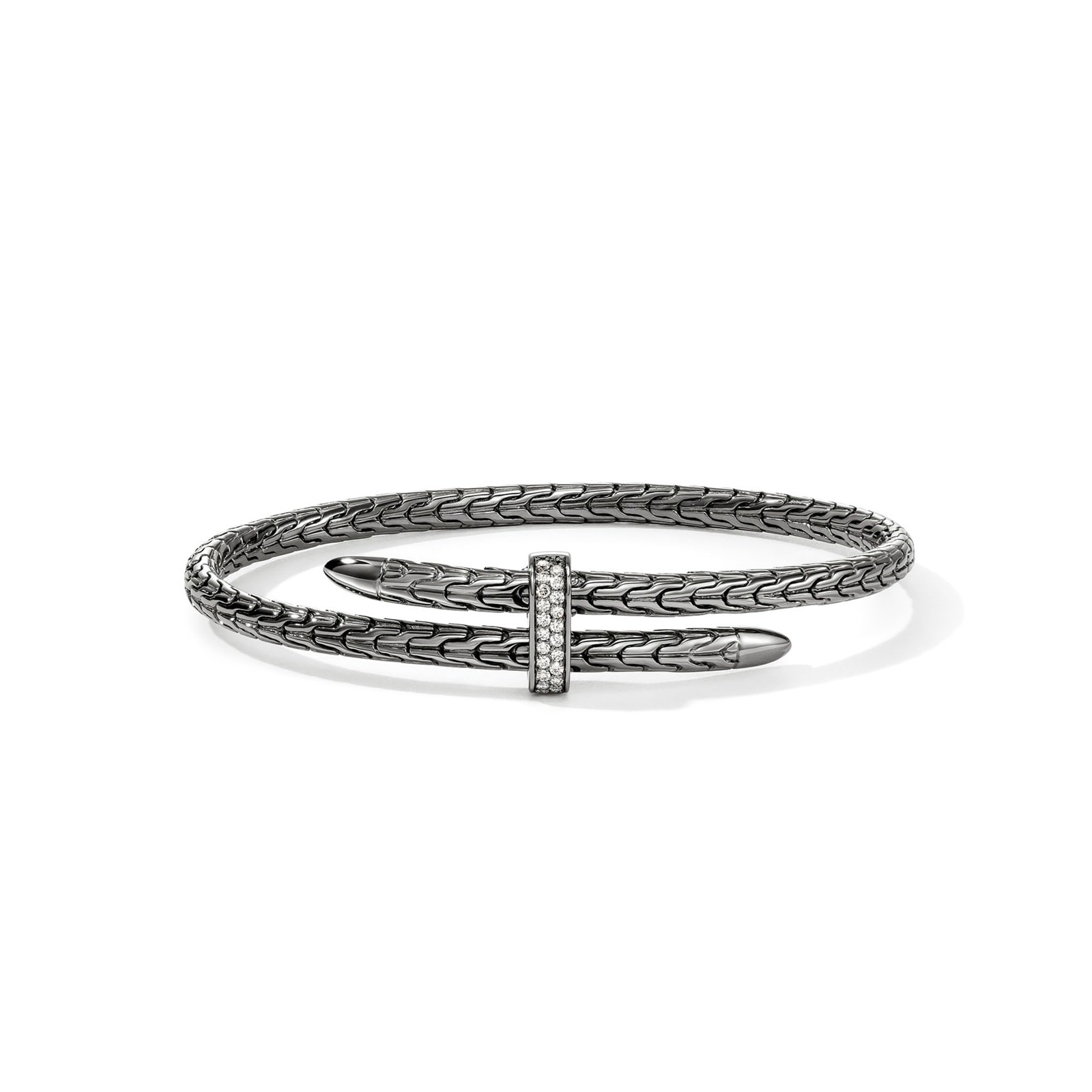 John Hardy Dark Silver Spear 0.16cttw Diamond Bracelet, 4mm - Size Medium
